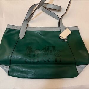 Coach Forest Green and Light Gray Tote